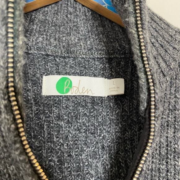 BODEN Men's Gray Navy Tarbert Half Zip Ribbed Knit Sweater Size Large - Picture 4 of 7